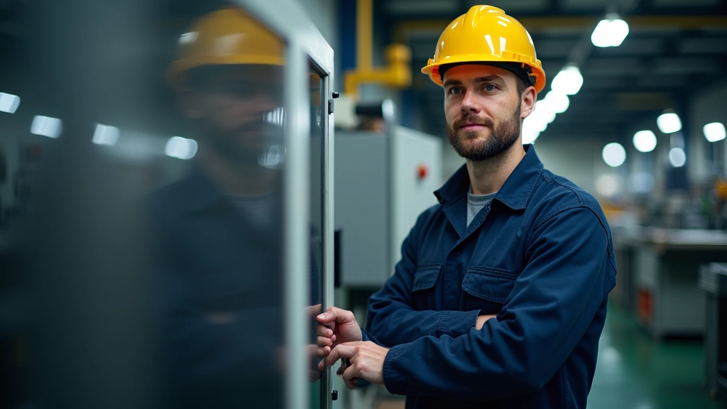 Arbeiter in Maschinenbau-Fabrik bedient CNC-Maschine präzise